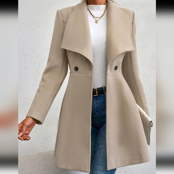 Jackets & Blazers - Waterfall Collar Double Button Overcoat